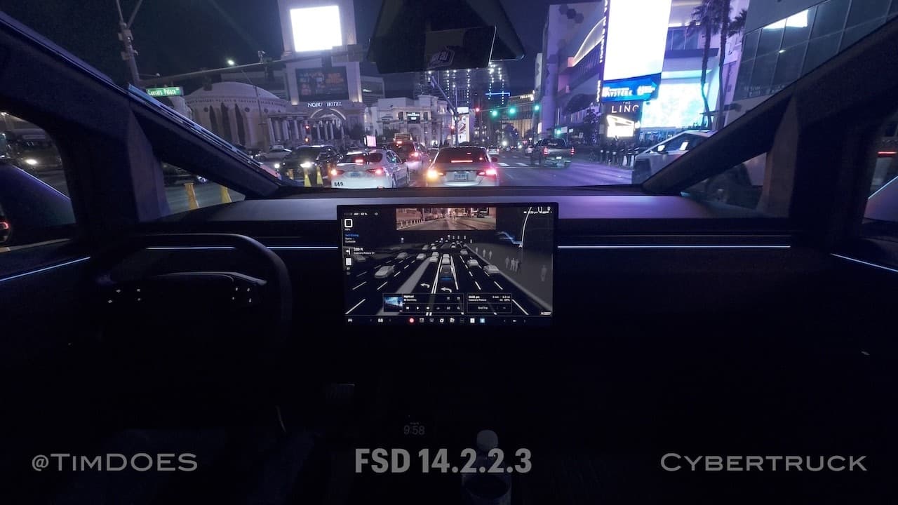 Cybertruck FSD 14.2.2.3 - Las Vegas Strip - Curbside at Top 5 Hotels